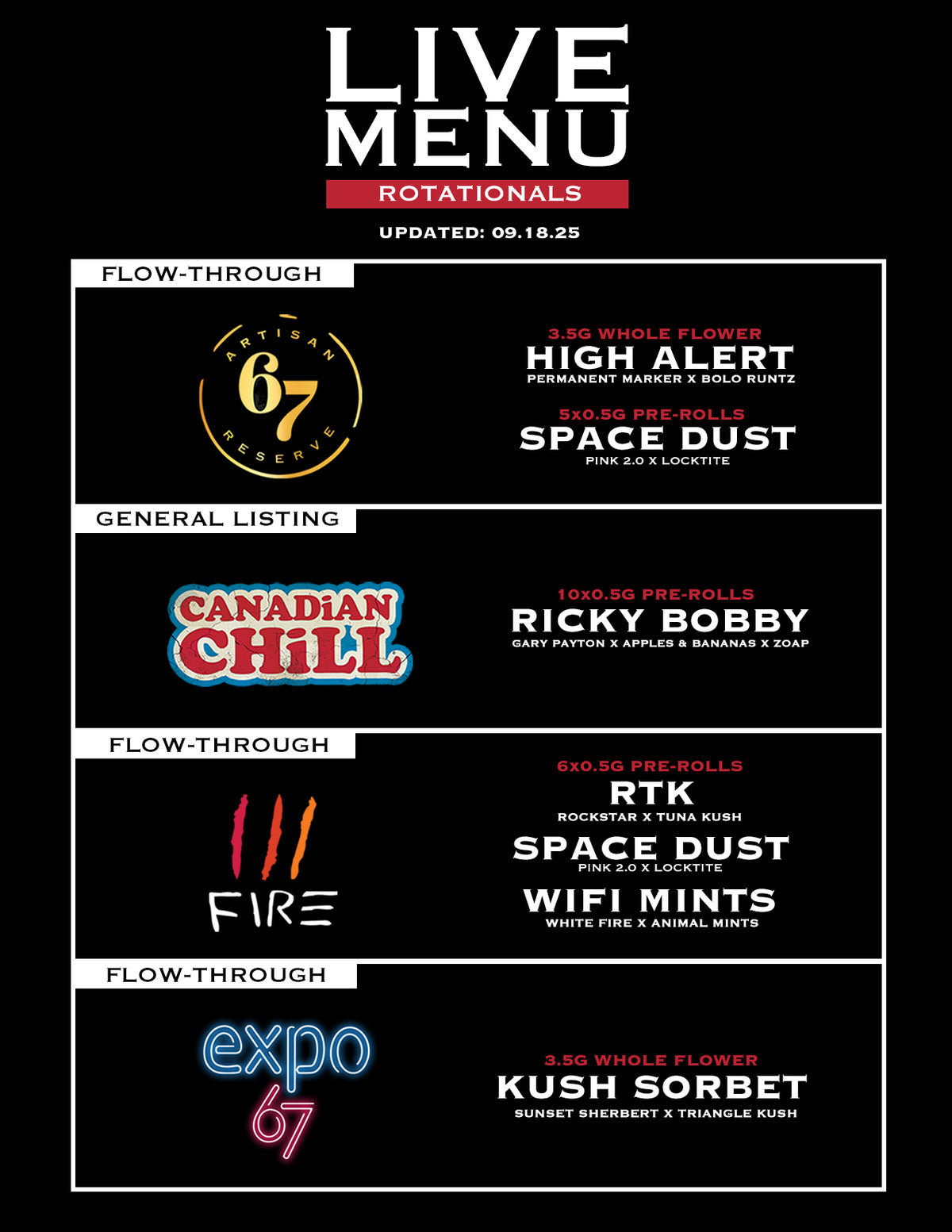LIVE MENU – sixty seven sins